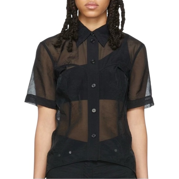Helmut Lang Tops - Helmut Lang Black Sheer Shirt - Black Button Up Organza Short Sleeve Shirt Top